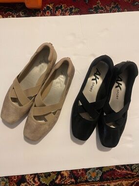 Anne Klein Sport Crisscross Ballet Flats in Beige and Black